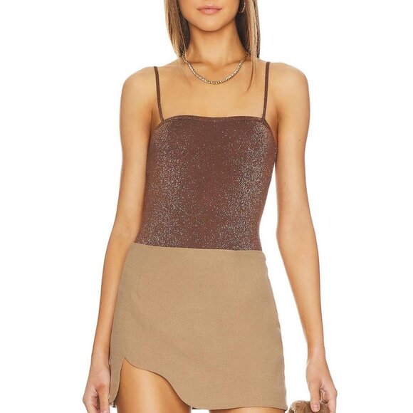 Revolve All The Ways brown sparkly glitter embellished tank bodysuit🤎🪩✨ - Picture 2 of 8